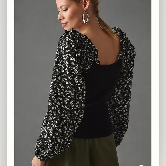 By Anthropologie Woven Ruffle-Sleeve Sweater - Picture 2 of 8